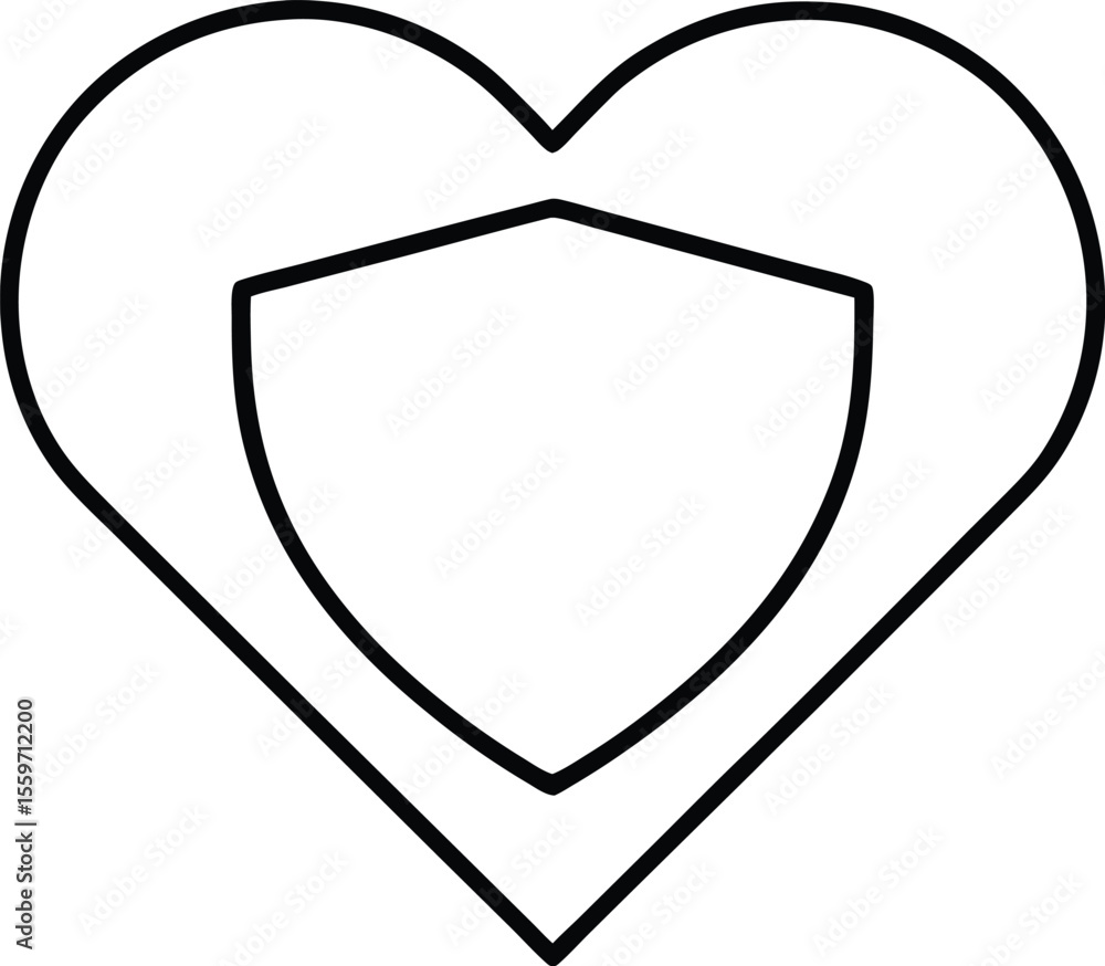Poster abstract graphic design featuring a shield emblem within a heart outline isolated on white backgroun