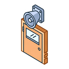 Obraz premium Hospital room door with nameplate and surveillance camera.