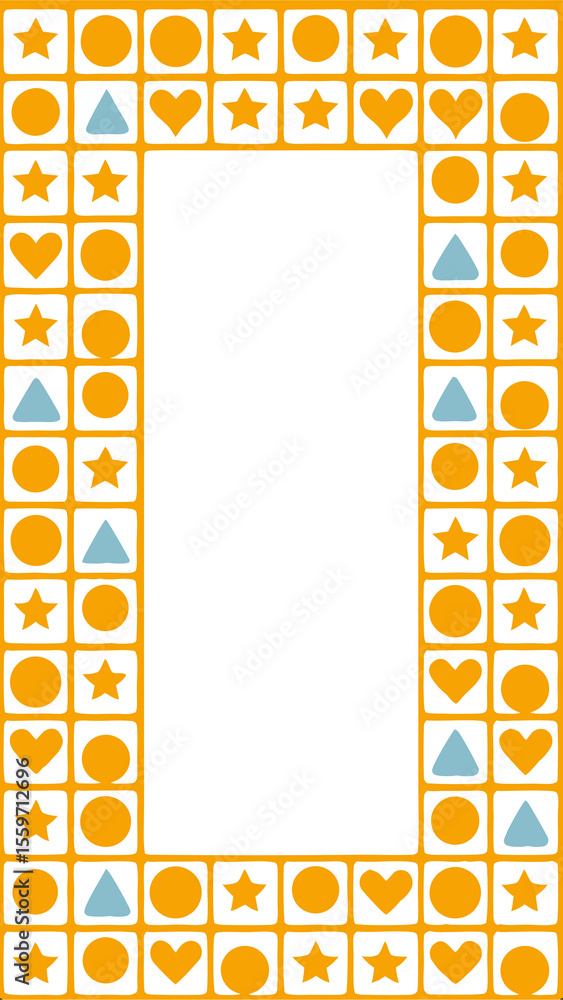 Aufkleber a playful border design features a repeating pattern of orange stars circles and hearts interspersed