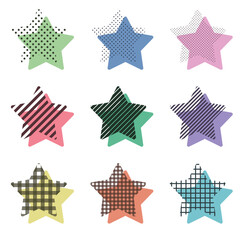 カラフルでかわいいメンフィスデザインの重なる星素材集