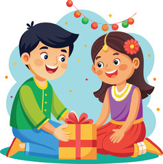 Children Giving Gift on Festival