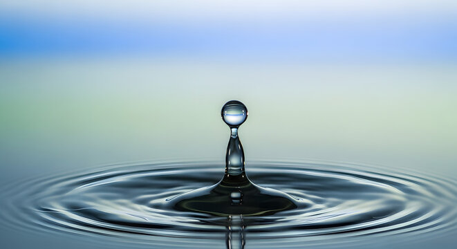 Macro photo of a single water droplet creating concentric ripples.