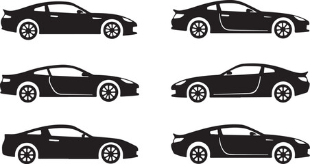 Set of Modern Sedan Car Silhouettes - Automotive Vector Collection