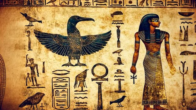 Ancient Egyptian hieroglyphs with pharaoh