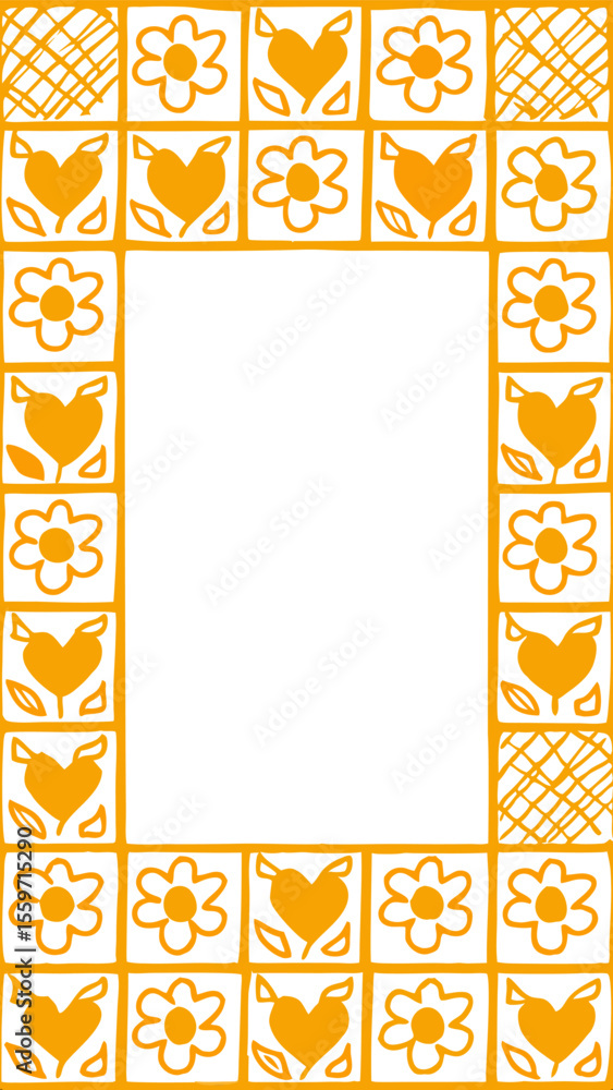 Aufkleber whimsical orange border design featuring alternating hearts with leaves and simple flowers within a 