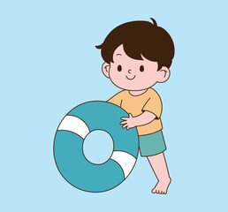 Children playing with water tubes. minimal line illustration.