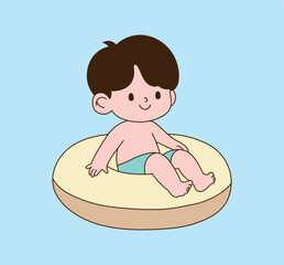Children playing with water tubes. minimal line illustration.