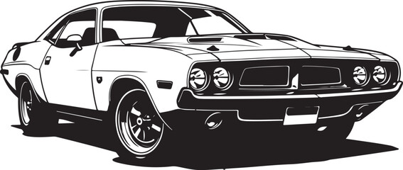 Vintage American Muscle Car Vector Illustration - Classic Challenger