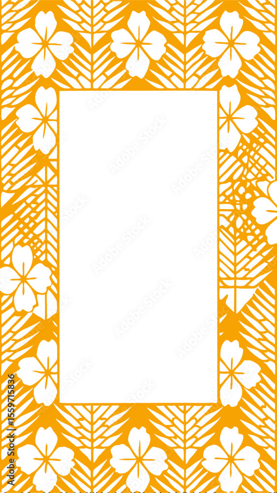 Poster elegant orange and white floral border design with a central rectangular frame for text or images