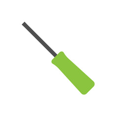 Flat Vector Icon of Flat-Head Screwdriver with Green Handle