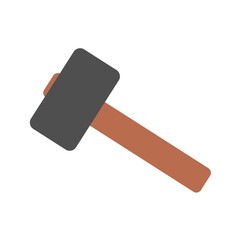 Flat Vector Icon of Hammer with Brown Handle and Dark Gray Head