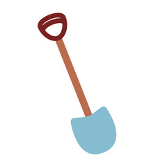 Flat Vector Icon of a Shovel with Red D-Grip and Blue Spade