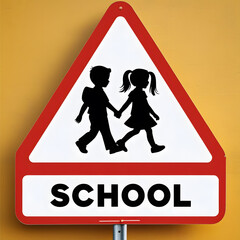 Child Safety Road Sign – School Crossing Symbol for Drivers