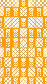 Fototapeta Retro orange and white tulip and lattice pattern seamless repeating geometric floral design