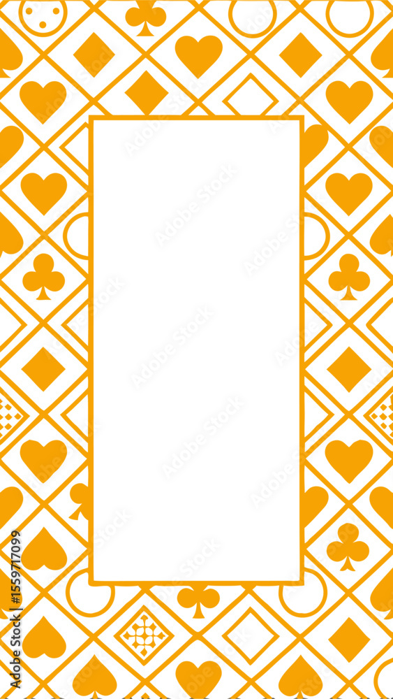 Aufkleber elegant orange and white geometric pattern featuring playing card suits and a central rectangular fr