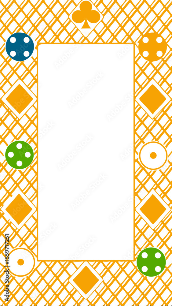 Aufkleber a vertical border design featuring a repeating orange diamond pattern with colorful circular dice an