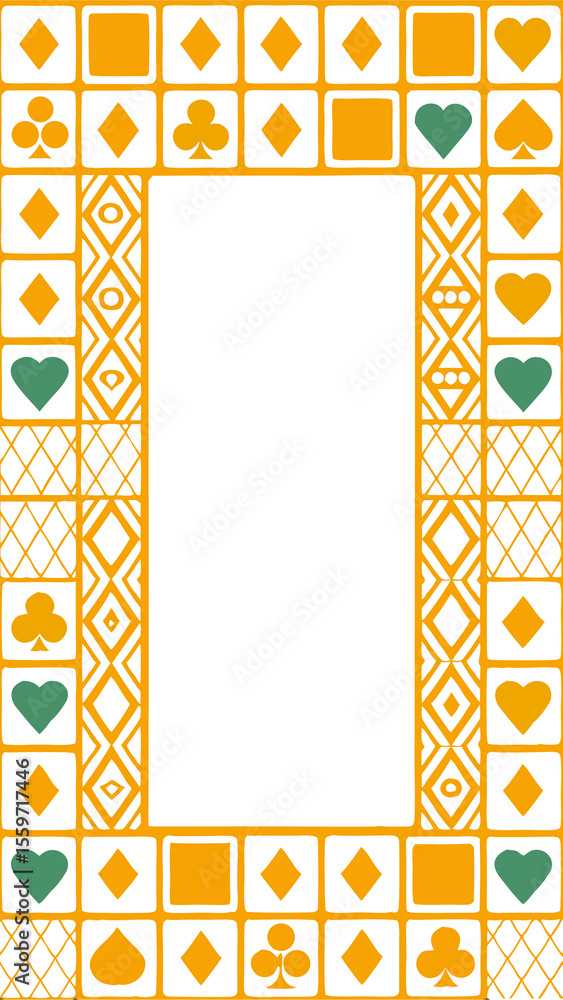 Aufkleber a playful border design featuring stylized playing card suits and geometric patterns in orange and g