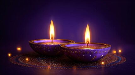 Diwali, Oil lamps on purple background. High quality