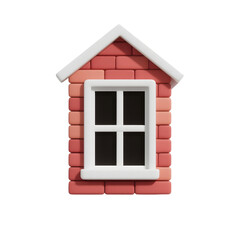 A red brick house with white window isolated on transparent background