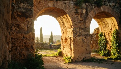 Sunlit arches of ancient ruins