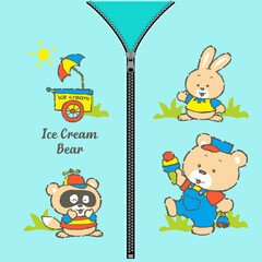 Fototapeta premium cute animals eating ice cream , Animal Cartoon, Flat Vector Illustration