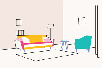 Interior design with modern living room on white background , vector , illustration
