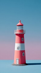 Fototapeta premium High quality photo of miniature Lighthouse on Pastel Pink and Blue Background.