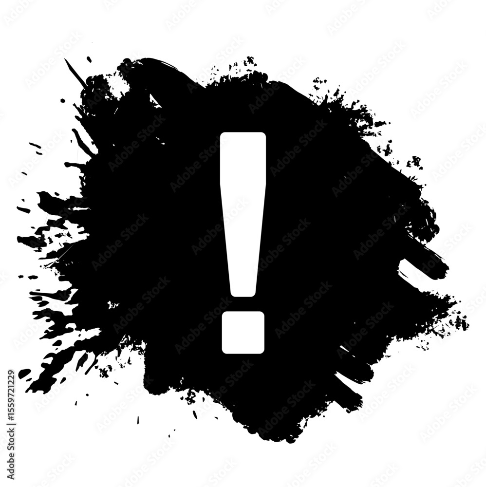 Poster exclamation mark shapes with grunge splashes and ink splatters vector. combines emphasis with a raw,