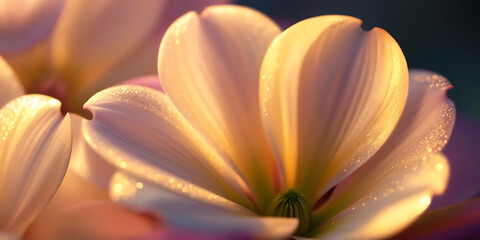 Fototapeta premium Dewy Flower Petals Glowing in Warm Light