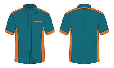 Short sleeve work uniform template front and back view