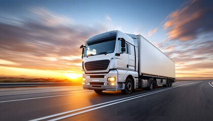 Truck delivery on the road with sunset sky