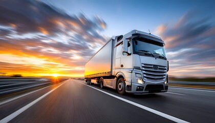 Truck delivery on the road with sunset sky