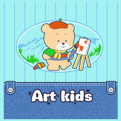 bear learning to paint, Animal Cartoon, isolated Flat Vector Illustration