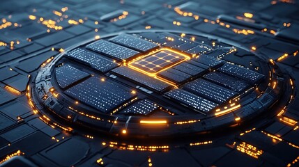 Futuristic Detailed Circular Processor Unit with Glowing Lights Technology Illustration