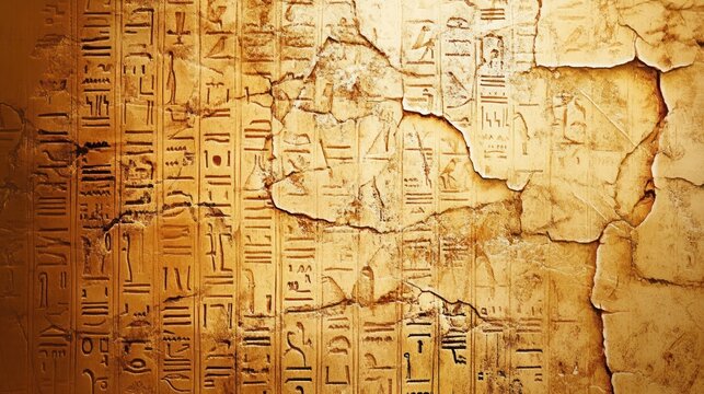 Ancient hieroglyphs etched into weathered stone.