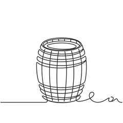 Single Line Drawing of a Wooden Barrel on White Background