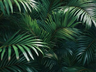 Abundant palm fronds in varying shades of green fill the frame densely packed