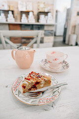 Cake with Herb Tea on the table