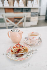 Cake with Herb Tea on the table