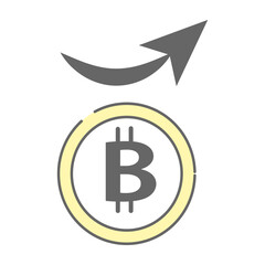 Bitcoin value increasing with upward arrow icon