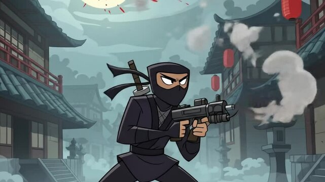 Modern Ninja Warrior Futuristic Submachine Gun Action Illustration