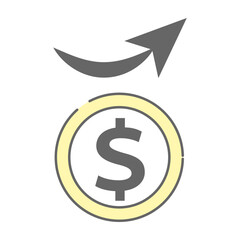 Dollar coin increasing with upward arrow icon