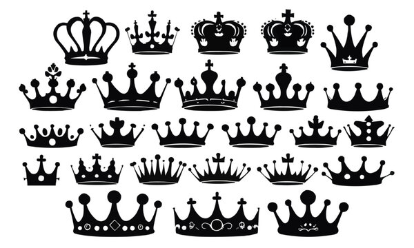 Crown icon set. Royal crown symbol collection.