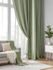 green curtains in modern living room