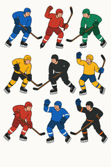 Vector Set Hockey players in action colorful game sport outfit