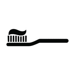 Black and white toothbrush with toothpaste graphic illustration isolated
