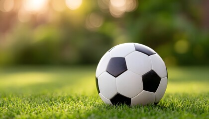 Fototapeta premium Soccer ball football on grass in sunny day