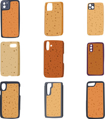cork phone case set cartoon vector illustration