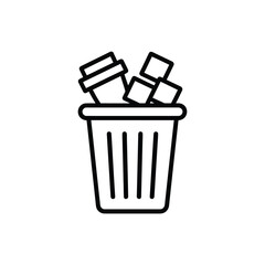 Trash Can Icon with Coffee Cups and Sugar Cubes
