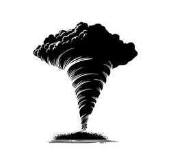 illustration of a tornado storm in silhouette style on a white background